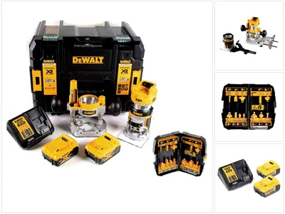 Zdjęcie produktu dla DeWalt DCW 604 P2 akumulatorowa frezarka górnowrzecionowa 18V 55mm + 2x akumulator 5,0 Ah + 1x szybka ładowarka + zestaw frezów 12 szt. w TSTAK