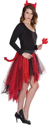 Produktbild von Tüllrock Teufelin rot/schwarz Vokuhila Halloween Karneval Fasching Kostüm STD