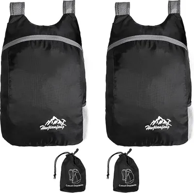 Produktbild von Faltbarer Rucksack Leichtgewicht Wasserdicht für Reisen Outdoor Camping Klettern - Schwarz, 2 Stück