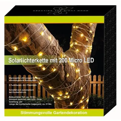 Image de Guirlande lumineuse solaire 200 Micro-LEDs 21,9m blanc chaud Eclairage de jardin Décoration de terrasse