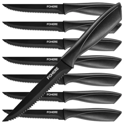 Produktbild von Steakmesser Set 8 Stück Schwarz Sägezahn Edelstahl spülmaschinengeeignet
