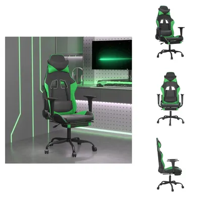 Zdjęcie produktu dla vidaXL Fotel gamingowy z podnóżkiem z czarnej i zielonej sztucznej skóry - Fotel gamingowy