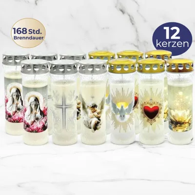Produktbild von Horeca Candles Grabkerzen 7 Tage mit Deckel – 12er Set Weiß – Wetterfest, Duftfrei & Rußarm – RAL Qualität – Friedhofslichter für Trauer & Gedenken