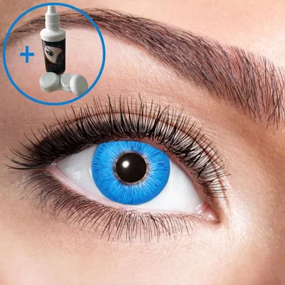Natürliche Kontaktlinsen Blau weich inkl. 60 ml Kombilösung mit Behälter Kontaktlinsen-Zubehör Kostüm-Zubehör Halloween Fasching Karneval Mottoparty