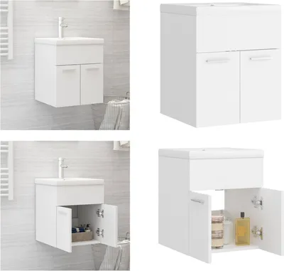 Produktbild von vidaXL Waschbeckenunterschrank mit Einbaubecken Weiß Holzwerkstoff - Waschbeckenunterschrank Mit Waschbecken - Waschbeckenunterschränke Mit Waschbecken - Waschbeckenunterschrank - Waschbeckenunterschränke