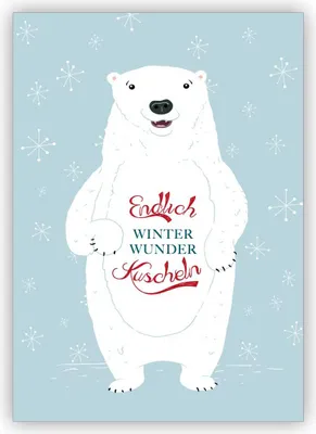 Produktbild von Süße Eisbären Weihnachtskarte mit nettem Weihnachtsgruß: Endlich Winter Wunder Kuscheln