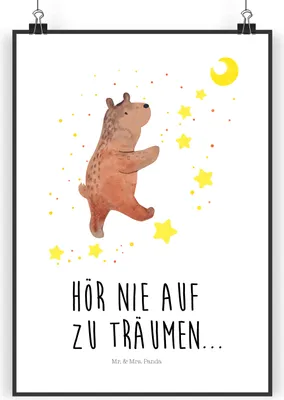 Produktbild von Mr. & Mrs. Panda Bild Bär Träume DIN A5 - Weiß - Geschenk, Träumen, Traumdeutung, Traum, drucke, Wanddeko, Kunstdruck, Plakat, Teddy