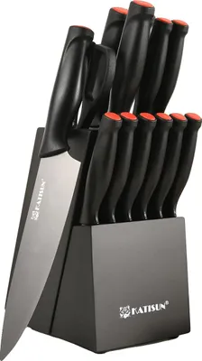 Obrázek produktu pro Sada nožů, materiál uhlíková ocel, 15 dílů, délka čepele 16,3 cm, délka rukojeti 13 cm, úhel ostří 60°