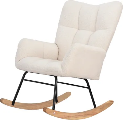 Image de ProximaX Chaise à bascule rembourrée en peluche beige avec revêtement doux, design ergonomique - chaise de relaxation confortable pour le salon et le coin lecture