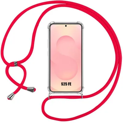 Image de Coque pour Samsung Galaxy S25 FE, Antichoc Anti-Rayures Transparent avec Cordon Rouge Réglable