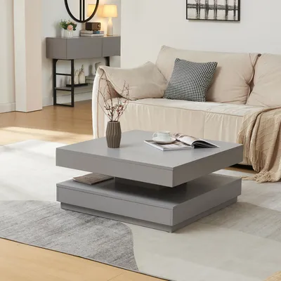 Produktbild von Couchtisch 'Florenz' Wohnzimmertisch quadratisch 76 x 76 x 38 cm drehbare Tischplatte Hellgrau