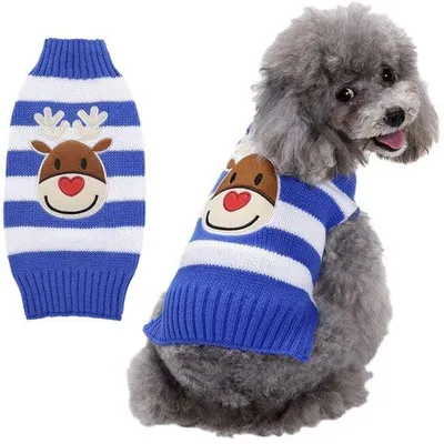Image de Pull d'hiver pour chien, bleu, en polyester, taille M