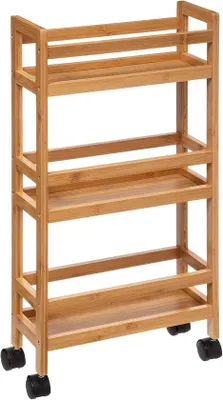Produktbild von Famanu Beistelltisch Bamboe - Küchenwagen schmal mit Rollen - 74,5 cm hoch - Natur