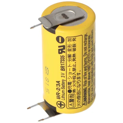 Produktbild von Panasonic BR-2/3A Lithium Batterie mit Print Kontakt ++-, 2er Print Plus und 1er Print Minus, BR17335, 3,0 Volt, Rastermaß 7mm
