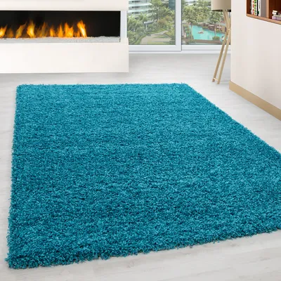 Zdjęcie produktu dla Dywan do salonu z wysokim włosiem, jednokolorowy design, długie runo, shaggy, nowoczesny i puszysty, Rozmiar: 140 x 200 cm, Kolor: Turkusowy
