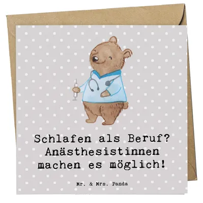Produktbild von Mr. & Mrs. Panda Grußkarte Anästhesistin Freude - Grau Pastell - Geschenk, Patientenwohl, Glückwunschkarte, Narkose, Beruf, doppelkarte, Berufsliebe, faltkarte