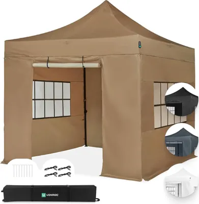 Produktbild von VONROC Pavillon 3x3m wasserdicht stabil - Partyzelt EasyUp System [3Min Aufbau] Popup Faltpavillon modular erweiterbar als Festival Zelt, Gartenpavillon
