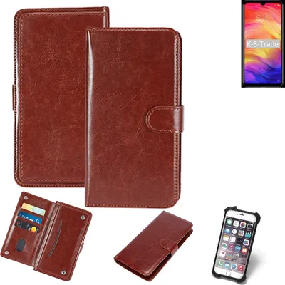 Produktbild von K-S-Trade 360° Hülle kompatibel mit Xiaomi Redmi Note 7 Global braun Kunstleder Case BookCase WalletCase Kunstlederederhülle Handyhülle,