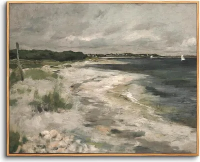 Produktbild von Vintage Leinwand Bild Küstenlandschaft mit Holzrahmen 20x25 cm