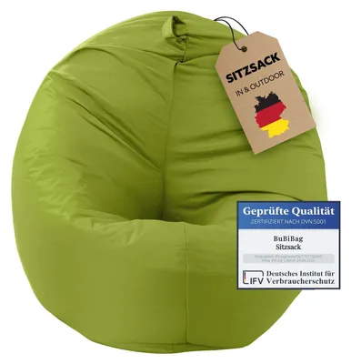 Produktbild von BuBiBag Sitzsack Kinder mit Füllung – 2in1 Sitzsack & Sitzkissen, Bean Bag Indoor Outdoor wasserfest | Kiwi 85 cm