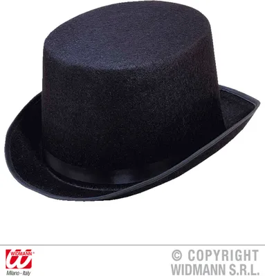 A black top hat on a white background.