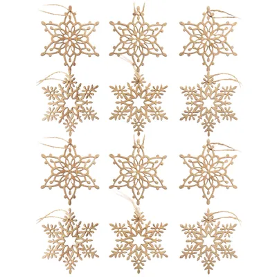 Produktbild von com-four® 6x Tannenbaumschmuck Holz-Anhänger Set - Weihnachtsbaumschmuck zum Dekorieren - Christbaumschmuck im Schneeflocken-Design