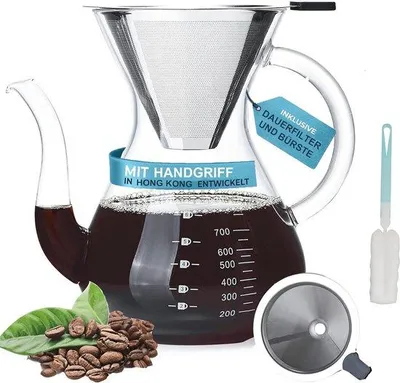 Produktbild von Kaffeezubereiter 800 ml mit Permanentfilter - Borosilicatglas und Griff für 6-8 Tassen