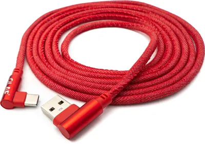 Produktbild von SYSTEM-S USB 3.1 Kabel 2 m Typ C Stecker zu 3.0 Typ A Stecker geflochten Winkel in Rot