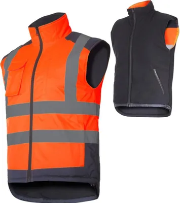 Produktbild von Arbeitsweste LAHTI PRO L41314 Gr. M Herren Warm Weste Doppelseitige Warnweste ORANGE Winterweste Herrenweste Bodywarmer Warmweste