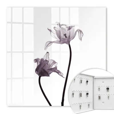 Produktbild von Metall Schlüsselkasten 30 x 30 cm - weißer Schlüsselschrank zur Wandmontage - wandhängende Schlüsselbox mit Tür - nach links öffnend - Schlüsselaufbewahrung für Flur - Büro - Arbeitszimmer - Werkstatt - Garage - Minimalistische Blumen