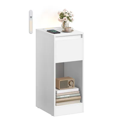 Obrázek produktu pro VASAGLE, úzký noční stolek, odkládací stolek s LED osvětlením, dotykové ovládání, 1/2 sady