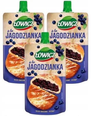 Produktbild von Łowicz Frucht-Reis-Dessert à la Blaubeer-Hefekuchen, pasteurisiert, 3 x 100 g