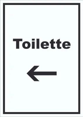Produktbild von Toilette Schild mit Text und Richtungspfeil links Klo WC hochkant A5 Rückseite selbstklebend