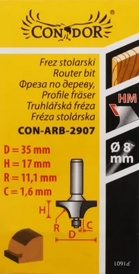 Immagine prodotto di Fresatrice per legno Condor, per arrotondare fi=35 12,9 x 15,1 x 11,1 mm gambo 8 mm con cuscinetto