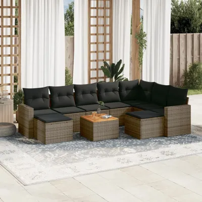 Produktbild von Design 10-tlg. Garten-Sofagarnitur mit Kissen Grau Poly Rattan, Gartenmöbel-Sets 2024 Neu