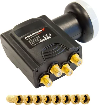 Produktbild von PremiumX DELUXE Quad LNB PLL SAT für 4 Teilnehmer DVB-S2 HD UHD 4K inkl. 8x F-Stecker