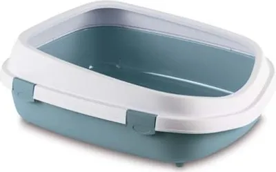 A cat litter box with a lid, shown from a slightly elevated side angle against a white background.