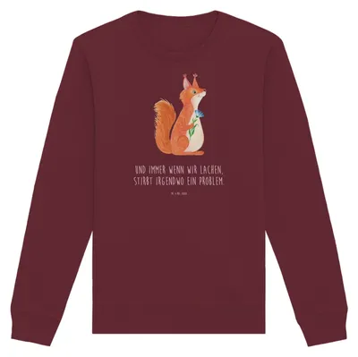 Produktbild von Mr. & Mrs. Panda Bio Pullover Eichhörnchen Blume Größe XS - Burgundy - Geschenk, Lustige Sprüche, Baumwoll, glücklich Spruch, Positiv, Motivation, Sweatshirt, Sweater