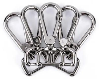 5 Bolzen-Karabiner Karabinerhaken Taschenkarabiner Größen Farbwahl - Gurtband Hundeleinen silber