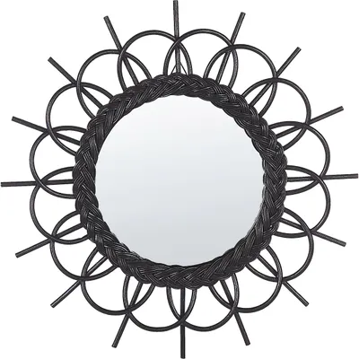 Obrázek produktu pro BELIANI Nástěnné zrcadlo černé ratanový rám kulaté ø 60 cm moderní design nástěnná dekorace