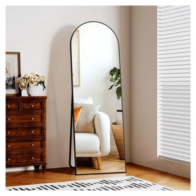 Produktbild von Gewölbter Standspiegel 150 x 50 cm, Wandspiegel Ganzkörperspiegel mit Aluminiumrahmen, Anlehn- oder Hängespiegel für Wohnzimmer, Schlafzimmer, Eingangsbereich, Schwarz