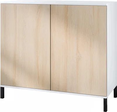 Produktbild von Vladon Kommode Skadu V3, Moderner Küchenschrank mit 2 großen Türen Weiß matt / Eiche sägerau (92,5 x 83.5 x 35)