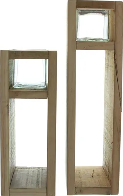 Produktbild von 2x Windlichtsäule Wood Holz & Glas 30+40cm