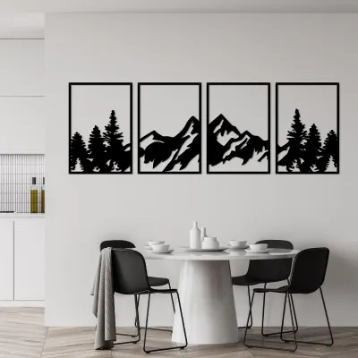Imagen del producto de Cuadro decorativo de metal con motivos de montañas, juego de 4 piezas, ideal para decorar salones y dormitorios