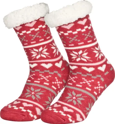 Tobeni 1 Paar Damen Homesocks Cosyshoe mit Anti-Rutsch Noppen Sohle Love Rot
