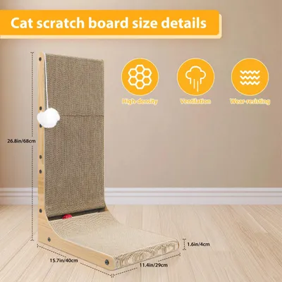 Produktbild von Wandmontiertes Katzen-Kratzbrett - Vertikales L-förmiges Kratzbrett - Wellpappe - Einlagig - Katzenschlafplatz