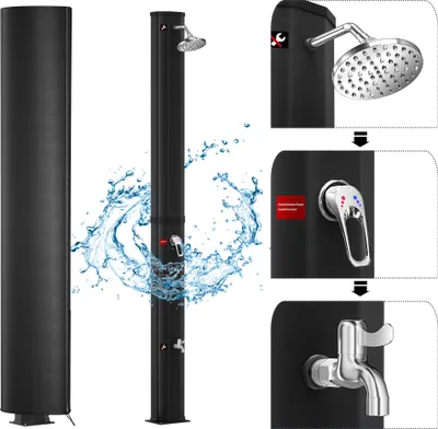Produktbild von LZQ Zahradní sprcha Solární venkovní sprcha 35 l Solární sprcha Teplá voda max. 60 °C, venkovní bazénová sprcha se sprchovou hlavicí Vhodná pro standardní zahradní hadice, černá barva