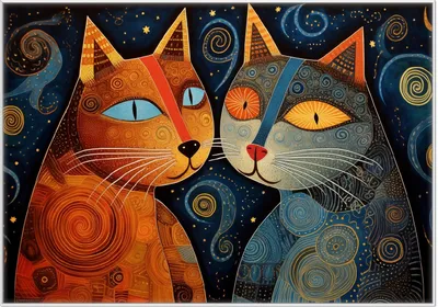 Produktbild von Wallario Wandbild Kosmische Katzenfreunde, Größe: 70,30 x 100,30 cm, Poster mit weißem Kunststoffrahmen
