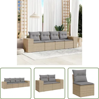 Produktbild von The Living Store 4-tlg. Garten-Sofagarnitur mit Kissen Beige Poly Rattan