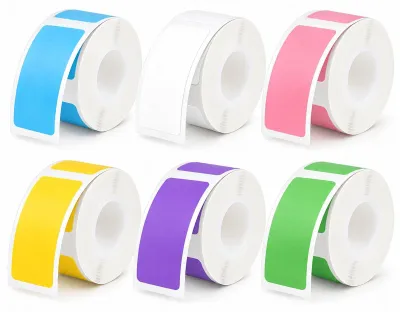 Imagen del producto de 6 rollos de etiquetas térmicas de 12 x 40 mm, de colores, con 960 unidades, autoadhesivas